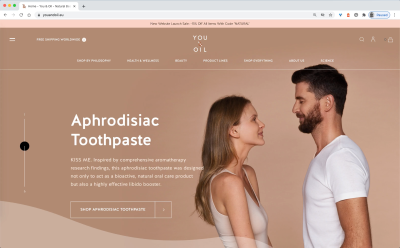 A screenshot of the You and Oil website with a woman and man facing and smiling at each other