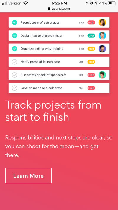 Subtle ghost button design on Asana’s website.