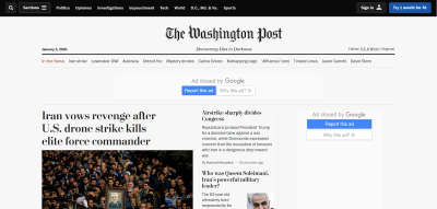 Desktop homepage of The Washington Post website