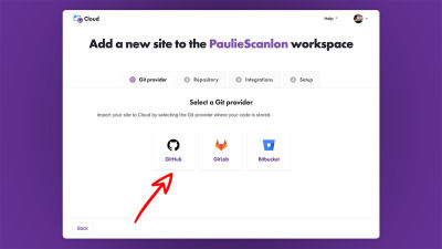 Screenshot of Gatsby Cloud Git provider selection