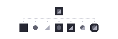 a single group of three shapes that shows how you can get seven different results by hiding some of the shapes