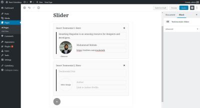 Adding content to the Testimonials Slider Block