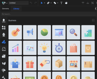 Did you know? Apart from basic shapes and drawing functionalities, SVGator also offers a library of premade assets to fasten your workflow. You can choose from a vast variety of shapes, icons and illustrations