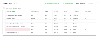 ClickUp data import cleanup