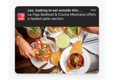 Personalized promotional notification from Yelp