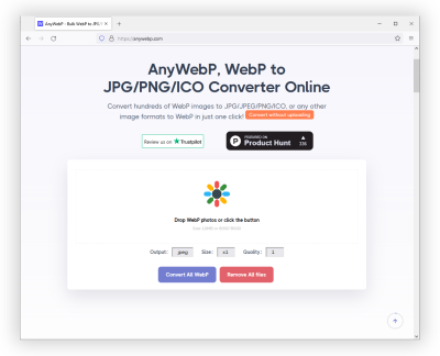 A screenshot of AnyWebP website