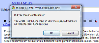 Gmail notifies users if they forget to attach a file.