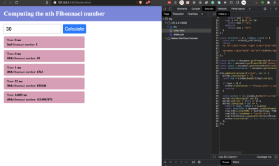 showing Fibonacci numbers with terminated workers