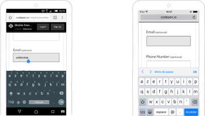 input type=email keyboard on Android and iOS