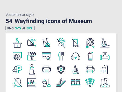 Examples of 54 Wayfinding museum icons