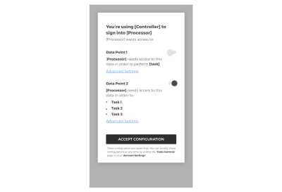 This mock-up shows a generic version of how a site might ask for consent when using a 3rd party login on their site. It demonstrates how listing a bunch of variables is no good and why we need to ask for consent on each point individually.