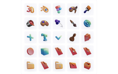 A screenshot of 25 icons from the 3dicons set