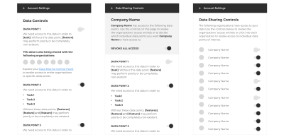 This mockup displays the way to create data controls that inform the consumer not only of what data is being used, but where it’s going, and it allows consumers to intimately control those flows of data in a way they feel safe with.