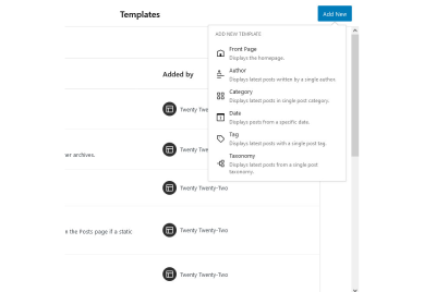 A screenshot of how to create a new page template