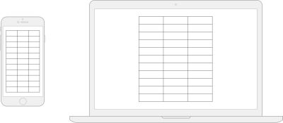 A table with few columns and many rows displayed on narrow and wide screens