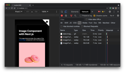 Next.js generates several versions of the image to serve media to smaller screens at the right size.