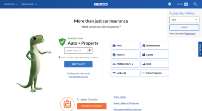 GEICO website 2020 - gecko