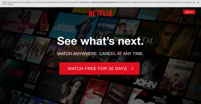 Screenshot of Netflix homepage