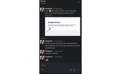A Slack conversation happening in a thread to highlight its usefulness