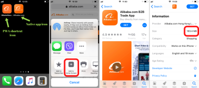 Screenshots of the Alibaba website