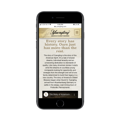 Yuengling mobile site story