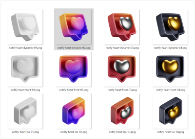 A screenshot of the various styles that the 3D icons are offered in