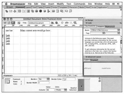 A screenshot of Dreamweaver MX