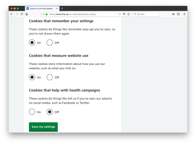nhs cookie settings