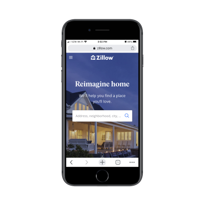 Zillow homepage on mobile