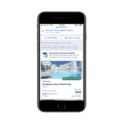 Expedia results for 'Santorini Greece hotels'