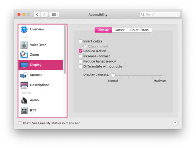 Screenshot of the iOS and OSX Accessibility display menu