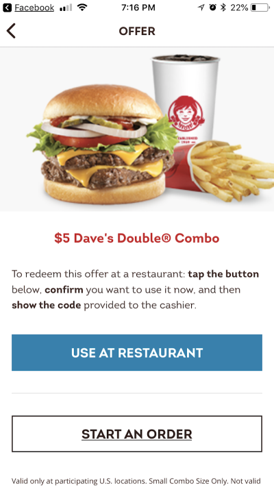 Wendy’s in-restaurant offers