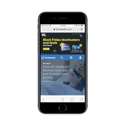 Oversized banner ad on TechRepublic mobile