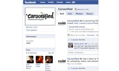 A screenshot of Carsonified Fan Page on Facebook