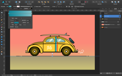 Gradient for the ground piece and the grouped car layers for a clean view in the Layers panel.