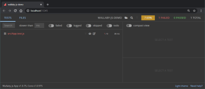 A screenshot of the Wallaby.js demo app project previewed in the browser