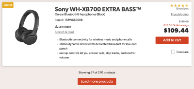 A pair of on-ear headphones displayed on a product page