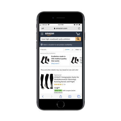 Amazon mobile search results with sponsored products