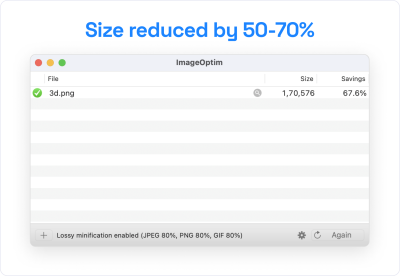 A screenshot showing the reduced file size of one icon after running ImageOptim