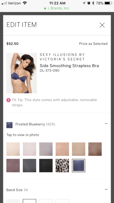 Victoria’s Secret edit lightbox in checkout