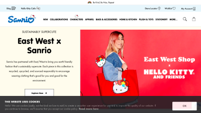 Screengrab of Sanrio’s cookie consent showing ‘Ok’ confirmation button