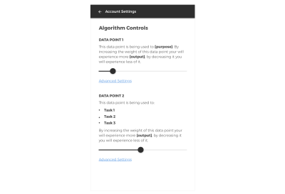 The mockup shows how we might make artificial intelligence that explains itself in a way that consumers are capable of using and controlling themselves, instead of the control being left to the hands of privately held or publicly traded corporations.