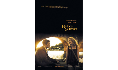 The Before Sunset movie poster features Paris in the background