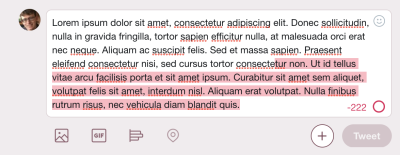 A screenshot from Twitter showing their textarea with overtyped text with a red background.