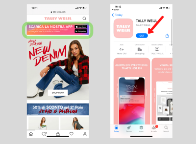 Screenshots of the Tally Weijl website and the App Store