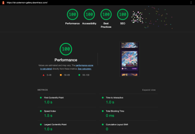 Performance scores in mobile after using the new image optimization component: 100 in each score