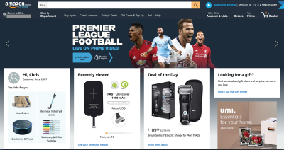 screenshot of Amazon homepage