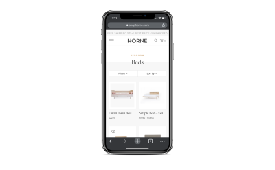 Horne includes a search bar, filters and sorting options on mobile site for easy inventory navigation