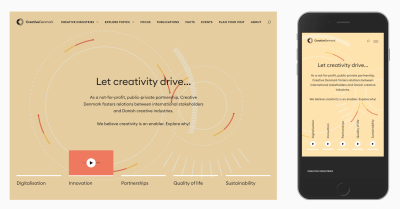 Desktop and Mobile compared side-by-side of the CreativeDenmark website as of April 2022