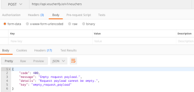 Voucherify API returns error code 400